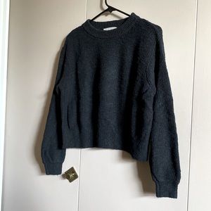 Everlane Cropped Cotton and Linen Black Sweater